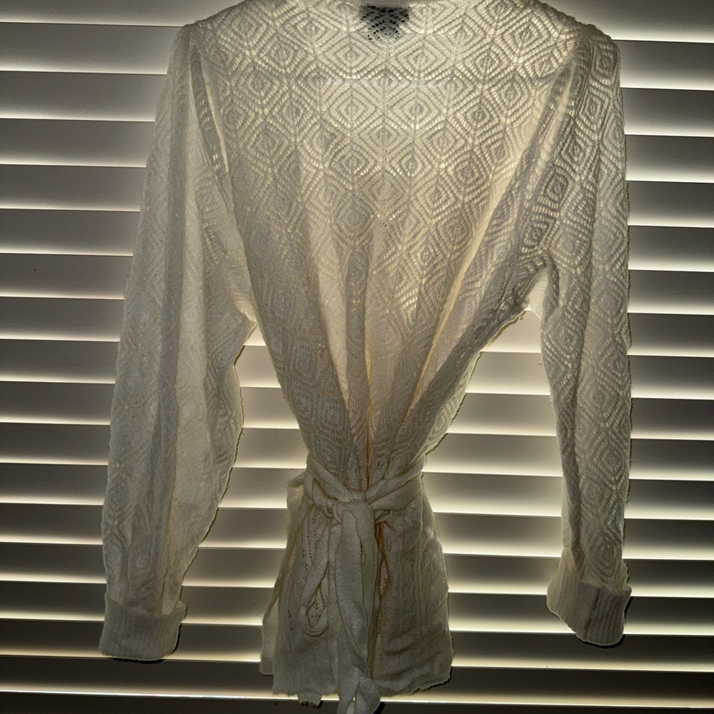 City Chic Cream Textured Wrap Robe - Picture 7 of 9